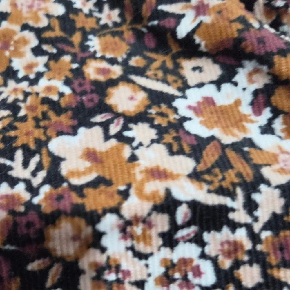 Arizona Jean Co Floral Corduroy Mini Skirt Front Zip Brown Tan Size 11